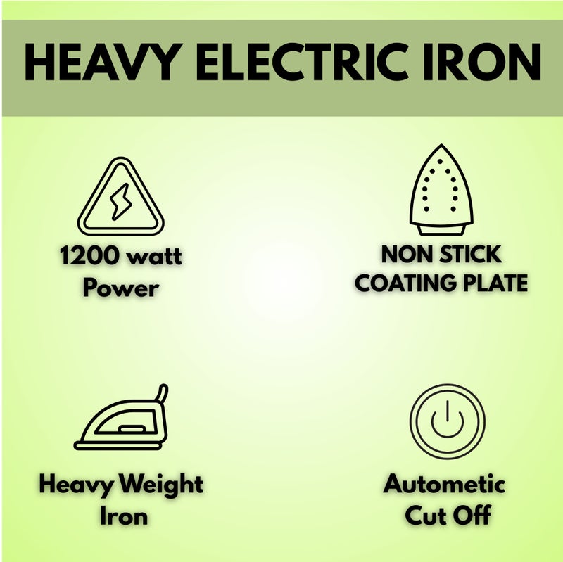 Glaze Heavy Electric Iron 1200W with Auto Shut-Off – Non-Stick Soleplate, Fast Heating, Adjustable Temperature Control, Dry Iron for Clothes - Image 3
